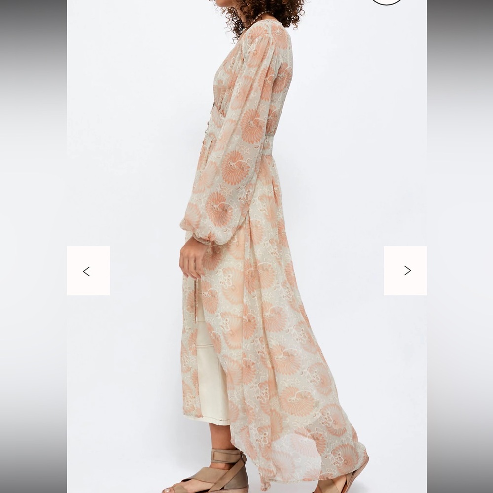 Free People Long Sleeve Maxi Dress in Peach and Cream Floral